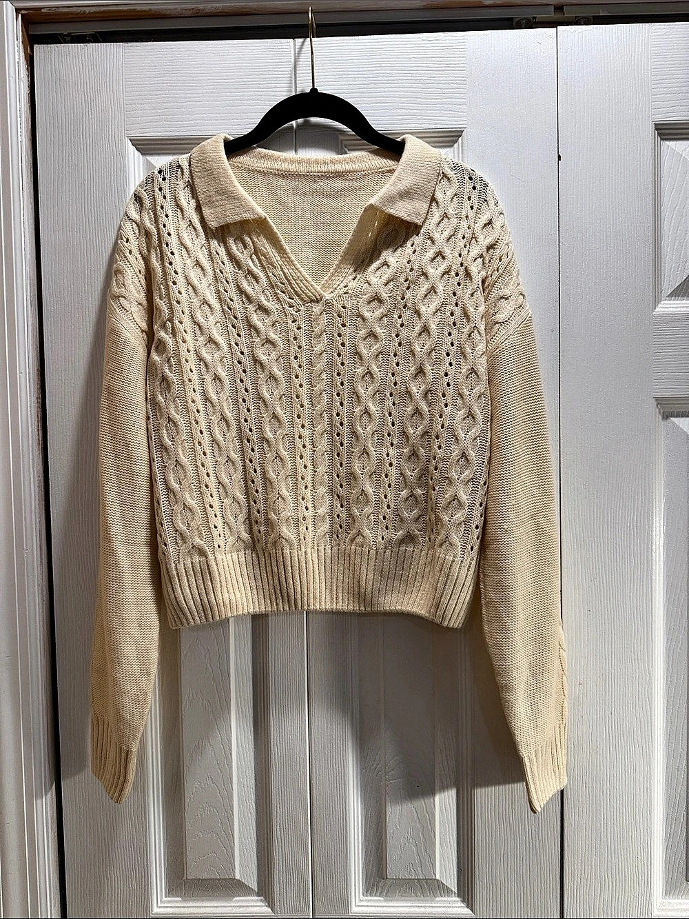Cable Knit Collared Sweater in Cream